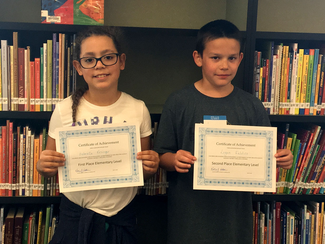 Elementary School spelling winners.