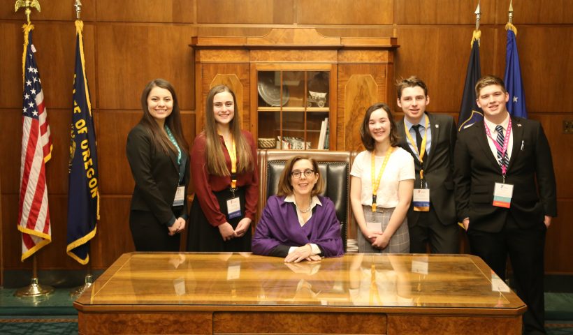 West Albany students with Governor Kate Brown